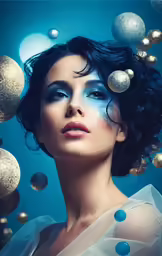 a woman wearing blue makeup and silver hair