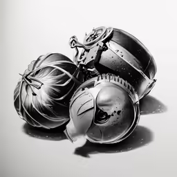 some black and white balls and some other items