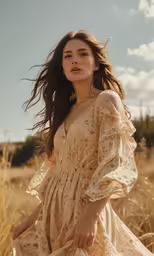 a young woman in a yellow dress posing for the camera