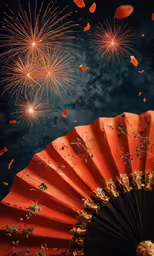 a photo of fireworks exploding over an orange fan