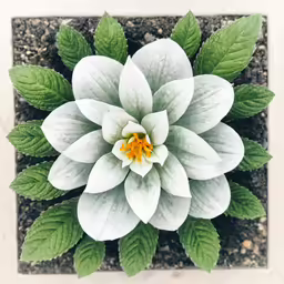 a white and green plant with large green leaves