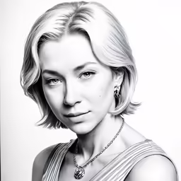 a lady with short hair in a white dress