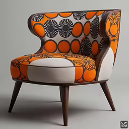 an orange and white chair with black accents