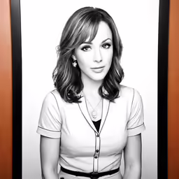 the poster of a woman in white shirt is hanging on a wall