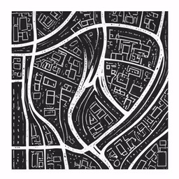a black and white illustration of a town