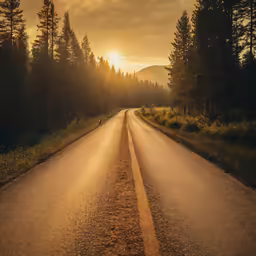 a road on the side of a road in the middle of the woods