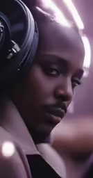 a black woman with headphones in her hair