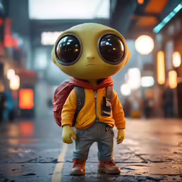 a close up of a toy wearing a backpack