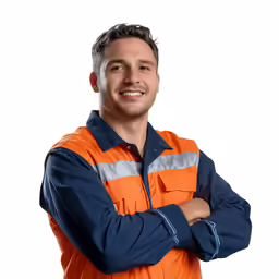 a man in a vest and orange shirt