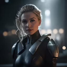 a beautiful woman dressed in leather standing on stage
