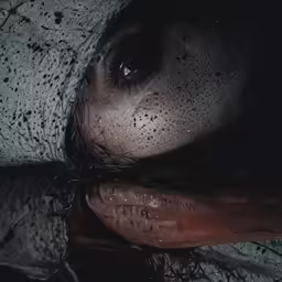the photo is really dark and the face has drops of water on it