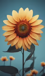 a sunflower in a garden with blue sky background