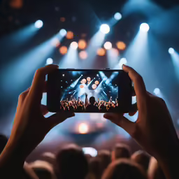 someone is taking a photograph on their phone at a concert