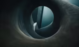 a giant building is shown from inside and outside