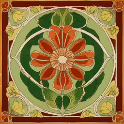 a drawing of a flower with leaves on it,an intricate, circular floral design with leaves and flowers