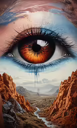 painting of an eye with multiple colored streaks