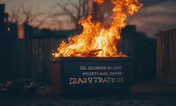 some sort of fire on the ground and a can