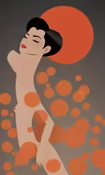 a woman sitting on the floor with an orange circle