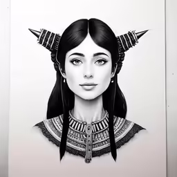 an artwork featuring the head and horns of a woman