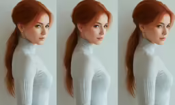 four different angles of a redheaded woman