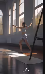the dancer is practicing her moves on the mat