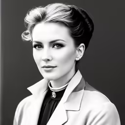 a woman posing for a black and white photo