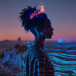 a girl in front of an outdoor light painting
