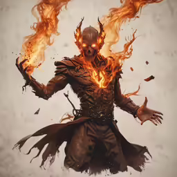 the character has been drawn in fire and is wearing a mask