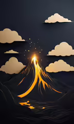 paper art of mountain peak with fireworks rising