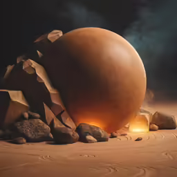 a desert scene of a light and rocks with large pot in middle