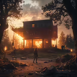 some people walking toward a big house