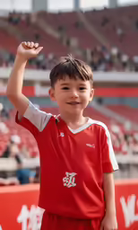 a young child on a field with people in the background
