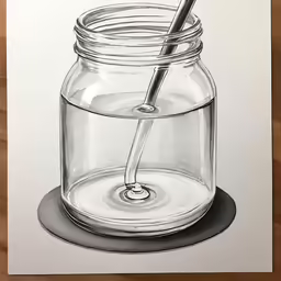 a drawing of a jar with a straw in it