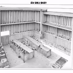 a drawing of a desk inside of a room