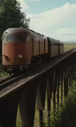 an old passenger train rides along the railroad tracks