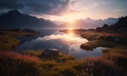 an artist impression of a mountain and water area