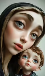 two dolls are shown to look like they have faces painted