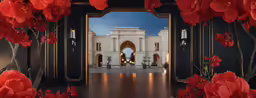 a room filled with lots of flowers and arches