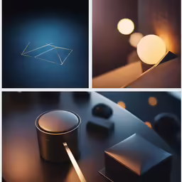 two photos of lighting and a candle on a table