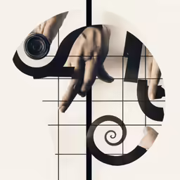a hand and a spiral on a tiled surface