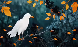 a white bird is sitting on a tree branch