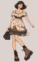 a cartoon of a woman in a dress and boots