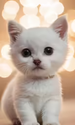 a white kitten sitting next to a pile of books