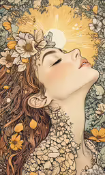 a woman with sun shining behind her head