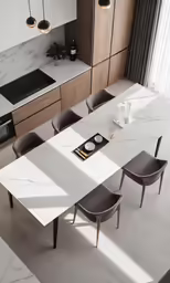 a large white table sitting in a kitchen