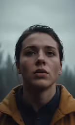 a young woman with a concerned look stares into the distance
