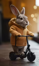 an adorable bunny in yellow on a tiny tricycle