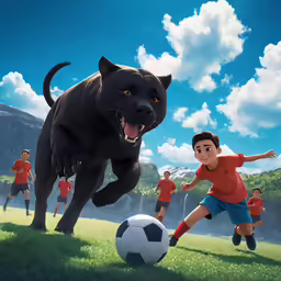 the two boys play with soccer on the grass