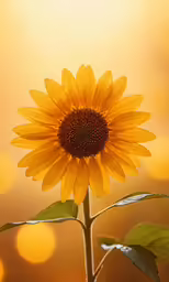 a yellow sunflower with the sun reflecting on the background