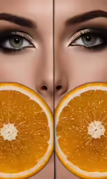 a woman with green makeup and orange slices